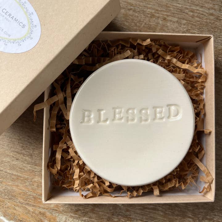 Handmade Ceramic Ring Dish BLESSED | Handmade Pottery for wholesale by Chrissy Ann Ceramics