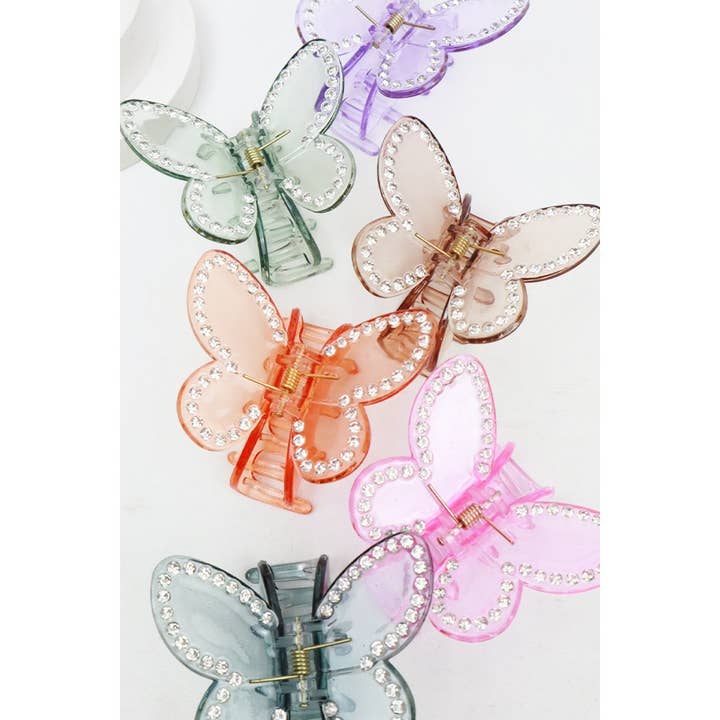 MIX COLOR Rhinestone detail Clear Butterfly Hair Claw for wholesale on Faire