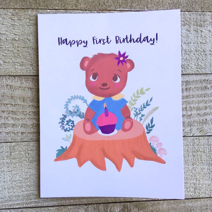 Tarjeta de primer cumpleaños de oso para venta al por mayor de Ink Delights
