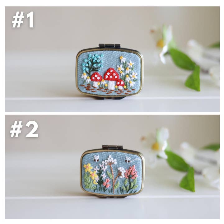 Finer Embroidery - Wholesale Jewellery box/organiser - Mini Floral Embroidered Jewelry Box with Mirror