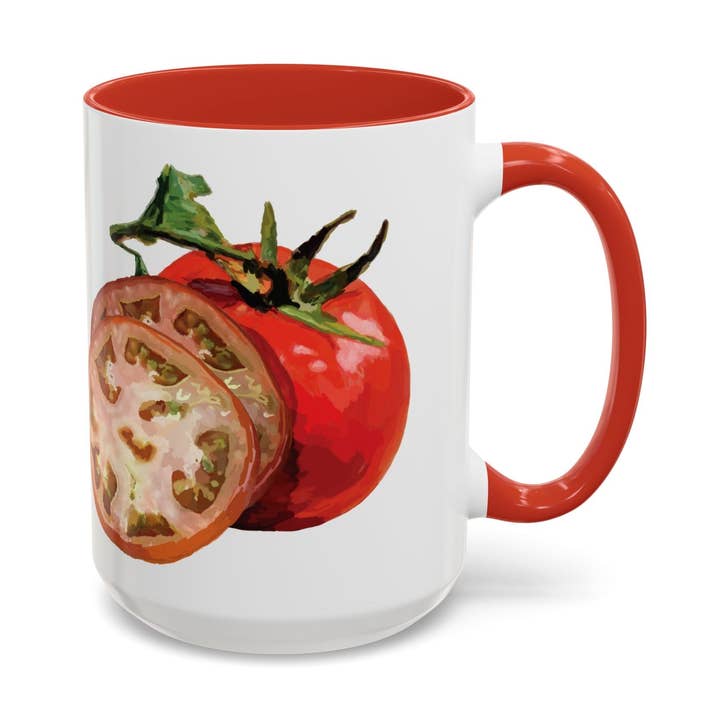 Rustikale zweifarbige Keramiktassen mit Tomatenmotiv - 11oz und 15oz - Perfekt für Gärtner für den Großhandel von Blue Cava