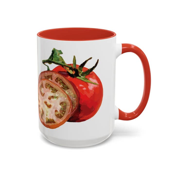 Canecas Rústicas de Cerâmica Bicolor com Motivo de Tomate - 11oz e 15oz - Perfeitas para Jardineiros por atacado de Blue Cava