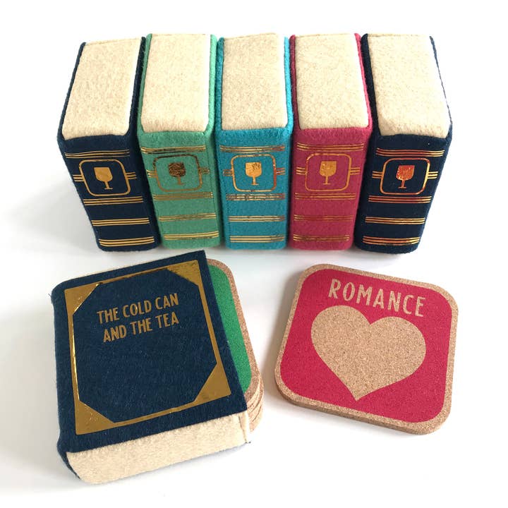 Dirtsa Studio - Wholesale Coasters - Library Genre Coasters with Book Case - Set of 6