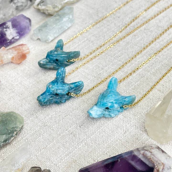 Mini Apatite Carved Wolf Necklace for wholesale by Ewelina Pas Jewelry