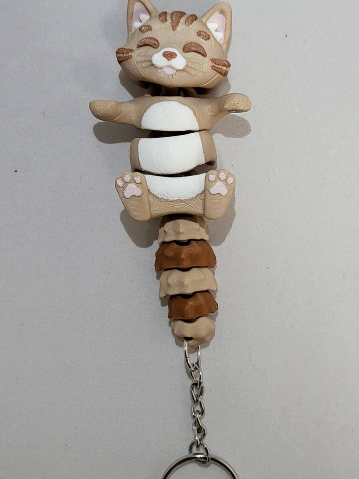 3D Printed Cute Cat Articulated and Flexible Keychain for wholesale by Happy Sea