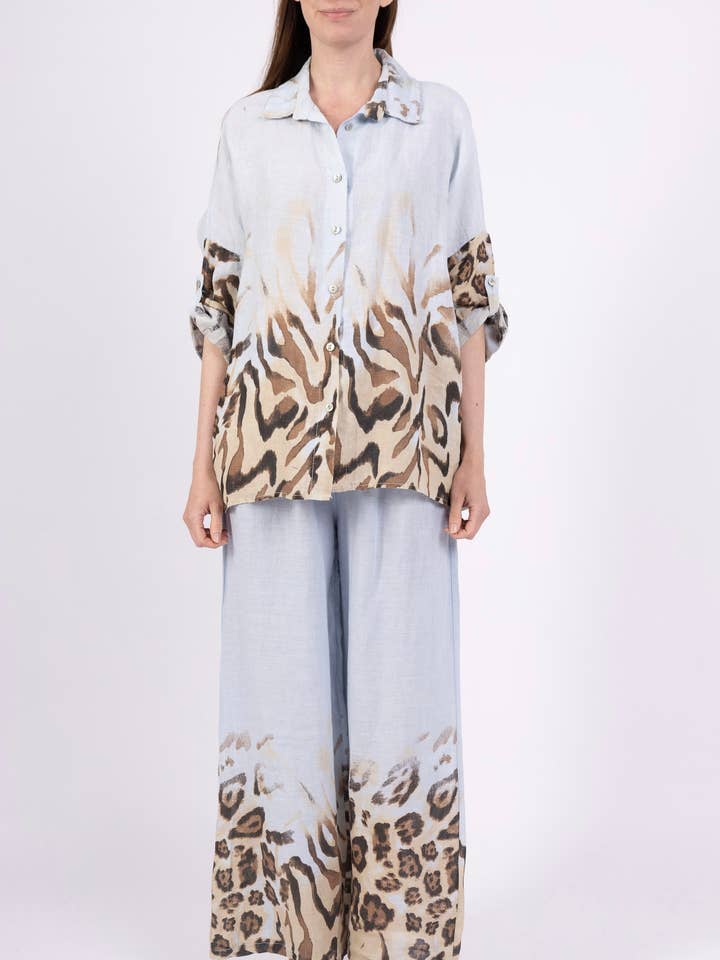 LINEN & COTTON HOUSE - Wholesale Tops Set - Women's - LEOPARD PRINT LINEN SHIRT + PANTS SET 09002 484031