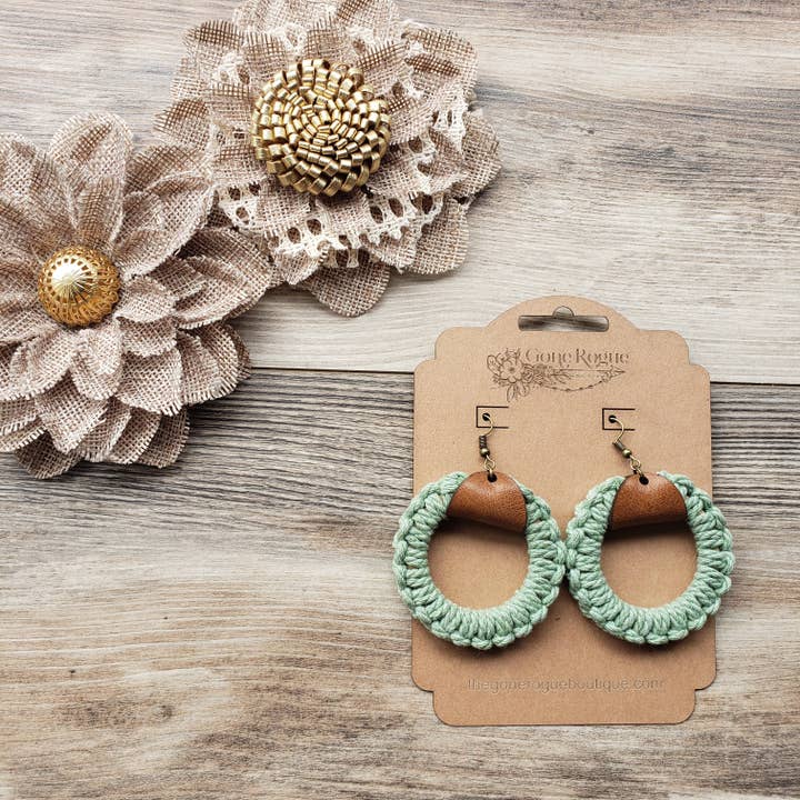 Gone Rogue Boutique - Wholesale Dangle Earrings - Spring Macrame hoop and leather earrings7
