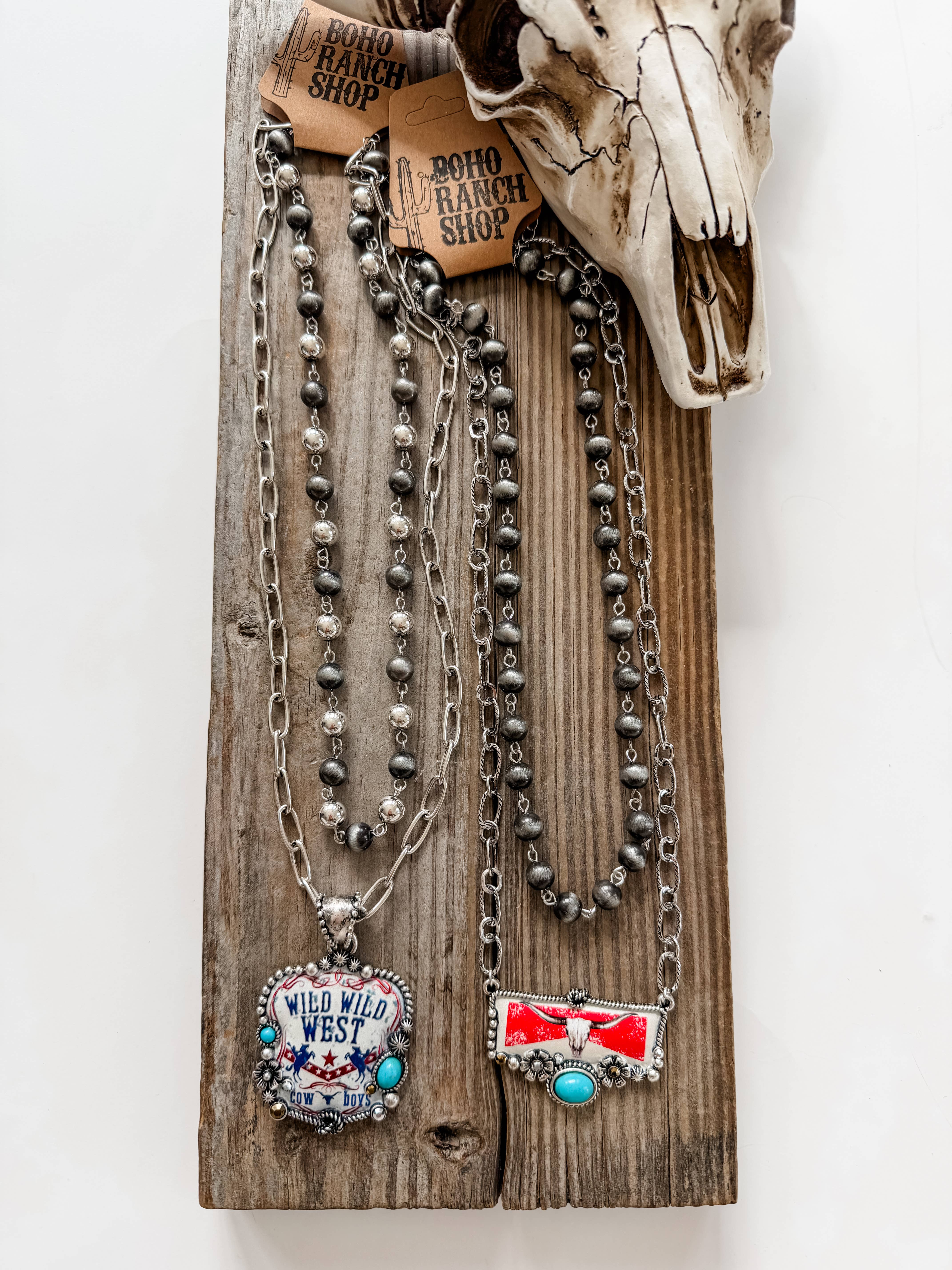 Boho Ranch Shop - Wholesale Pendant/Charm Necklace - 2 Layered Navajo Pearl Turquoise Stone Pendant Necklace3