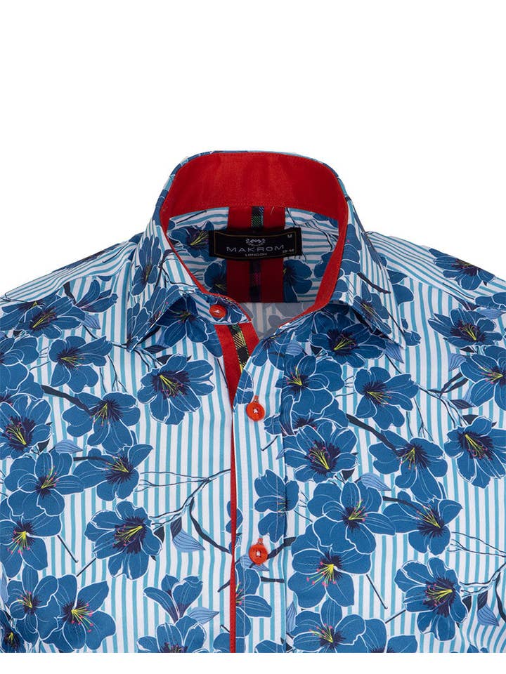 Blue Stripe Daisy Floral Print Shirt for wholesale on Faire5