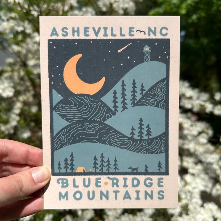 Night Ridge (A Lua Amarela) | Cartão Postal de Asheville por atacado de Menottees