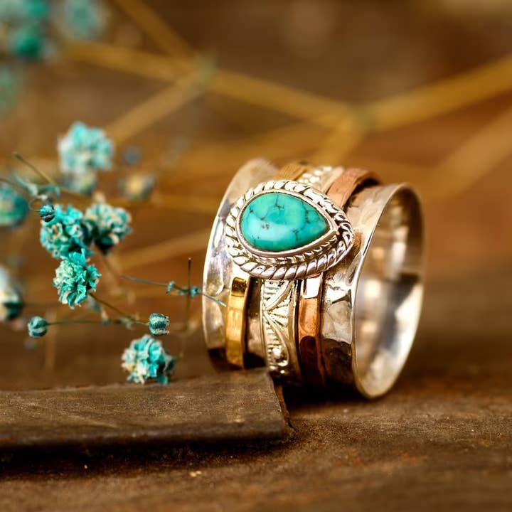 Bohemian Vintage Turquoise Plated Ring for wholesale on Faire