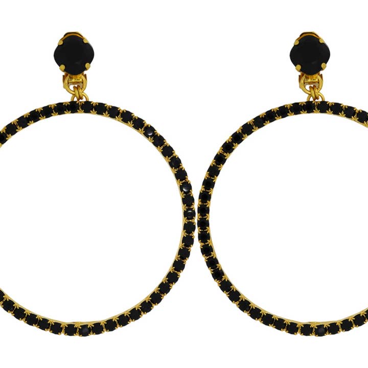 Les grandes boucles d'oreilles créoles noires en or (percées) pour la vente par VICKISARGE