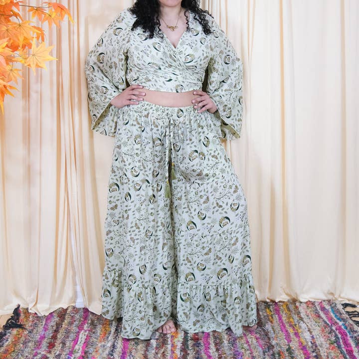 Flowy Celestial Wide Leg Pants with Bell Sleeve Top for wholesale by Karma Nepal Crafts