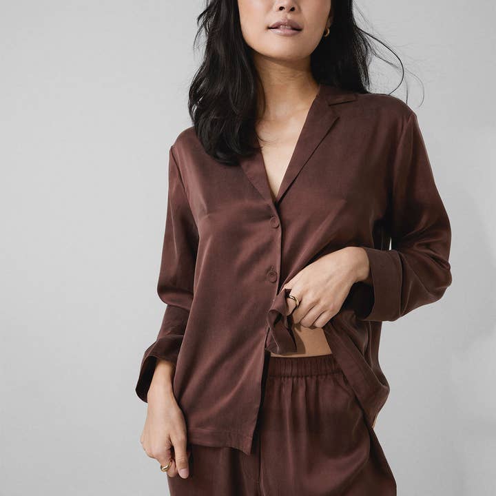 Dozing Umber Washable Silk Long Sleeve Pant Set for wholesale on Faire