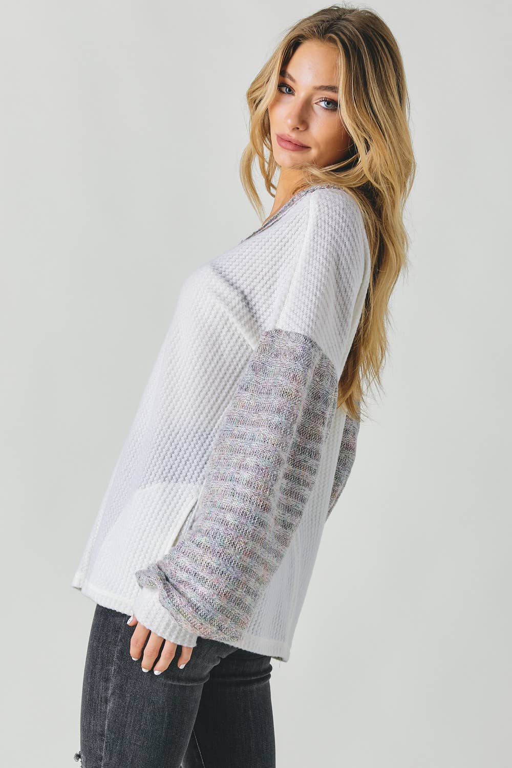 Davi & Dani - Vente Tunique – femme - PLUS LE BLOC DE COULEUR COL EN V HAUT À MANCHES LONGUES3