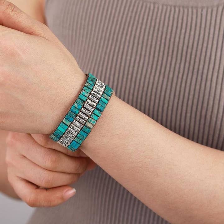 Free Spirit Shop - Wholesale Beaded Bracelet - Tibetan Blue Jasper Wrap Bracelet2