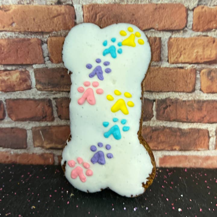 EASTER- Pastel Paw Print bone for wholesale by Tito's Pet Bakery