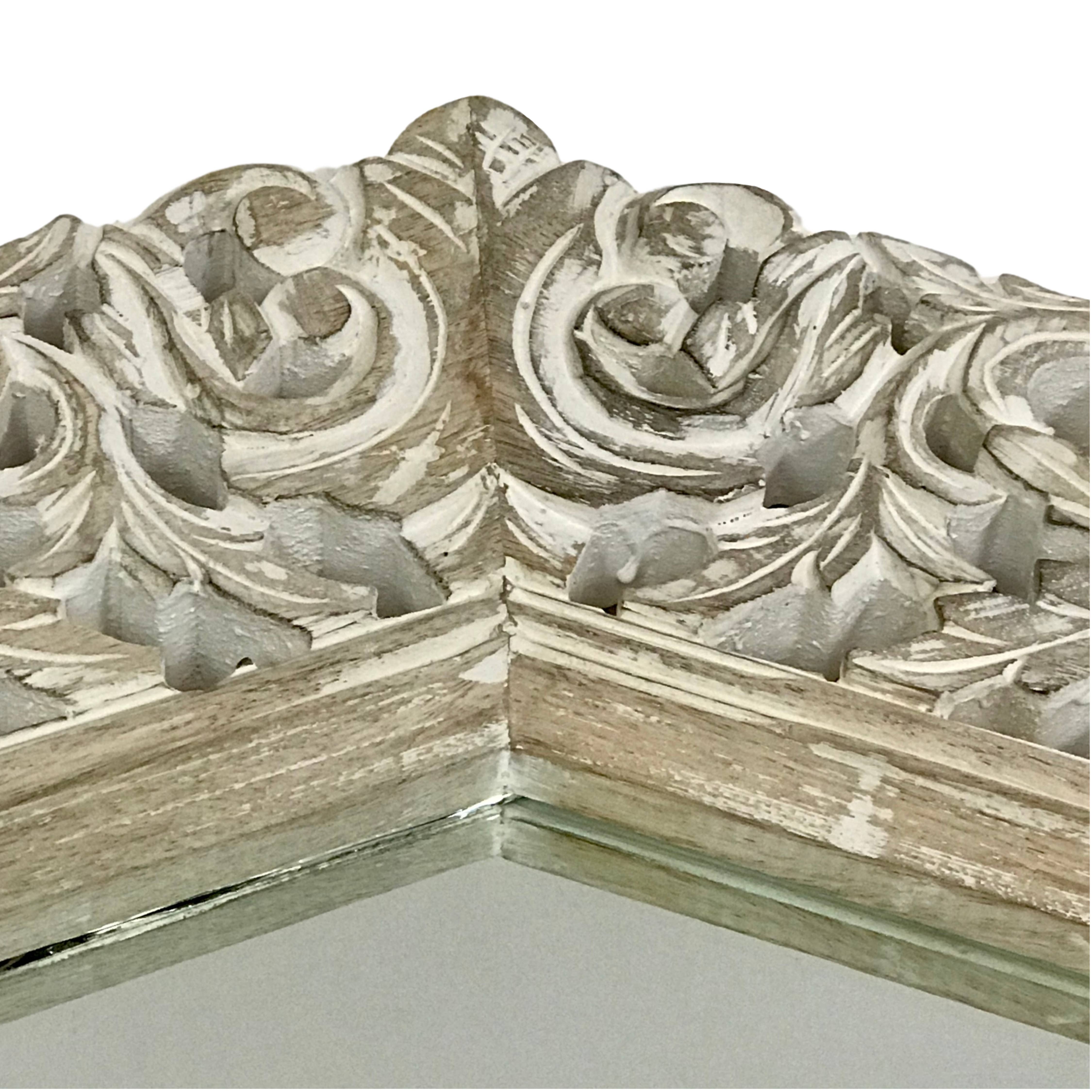 Wilco Home - Wholesale Wall Mirror - Hand Carved Wood Octagonal Whitewashed Mirror6