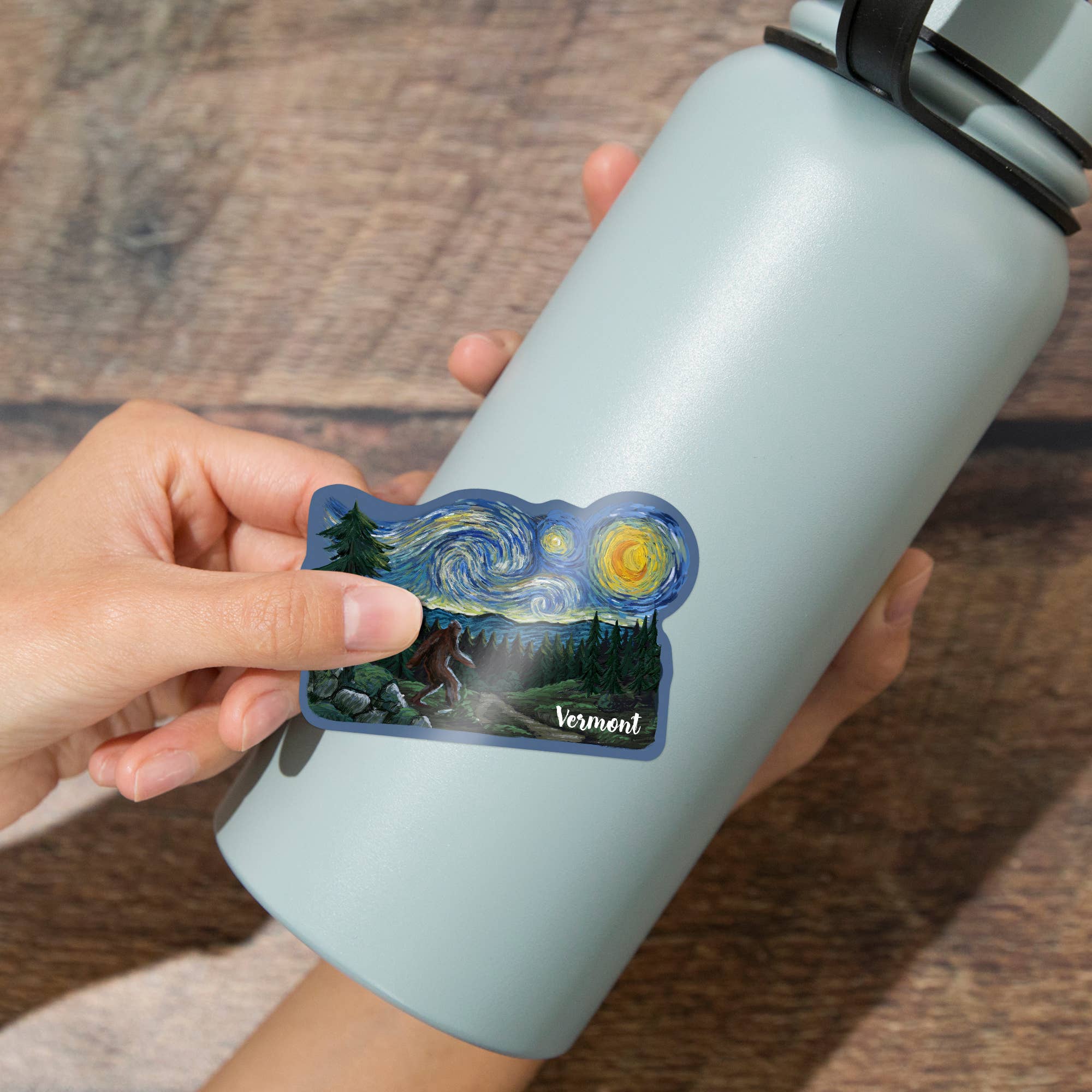 Lantern Press - Vendita all'ingrosso Adesivo - ADESIVI Vermont, Notte Stellata, Bigfoot10