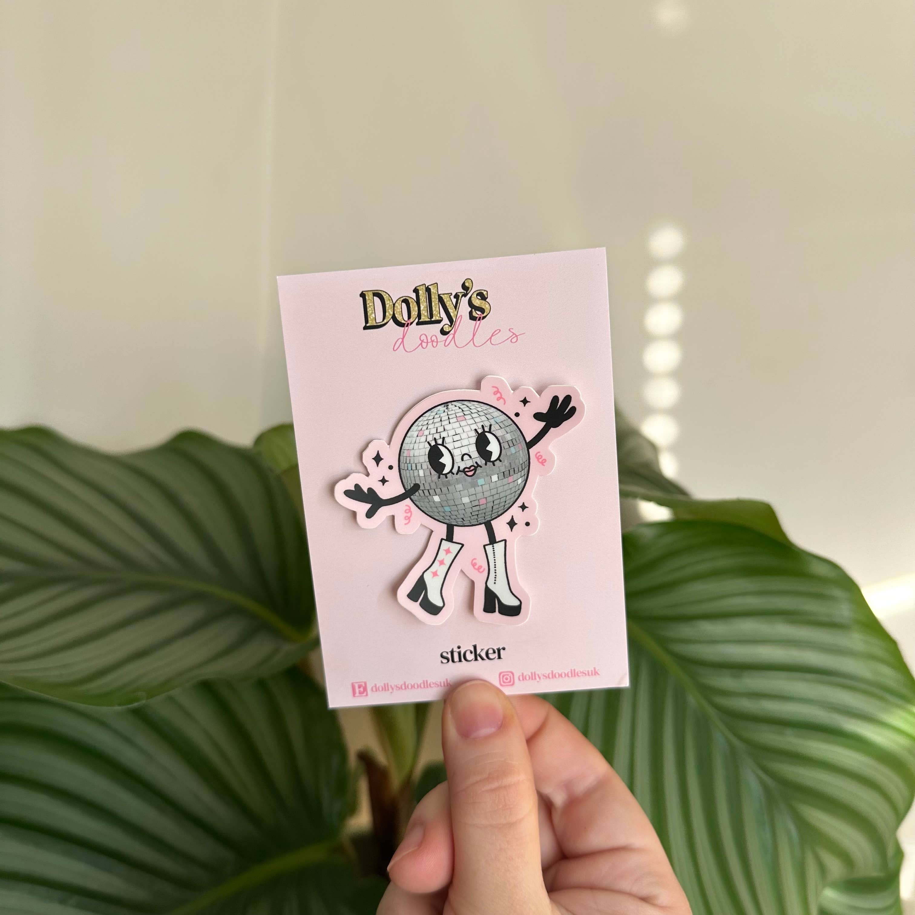 Dolly’s Doodles - Wholesale Sticker - Matte Sticker | Disco Ball Retro Girl Pink Gift0