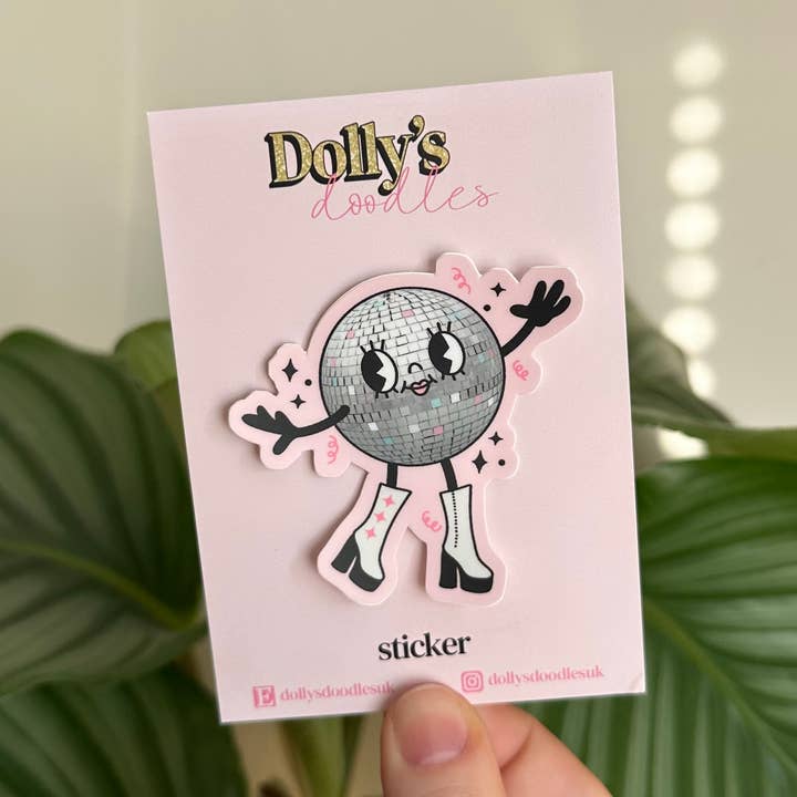 Dolly’s Doodles - Wholesale Sticker - Matte Sticker | Disco Ball Retro Girl Pink Gift0
