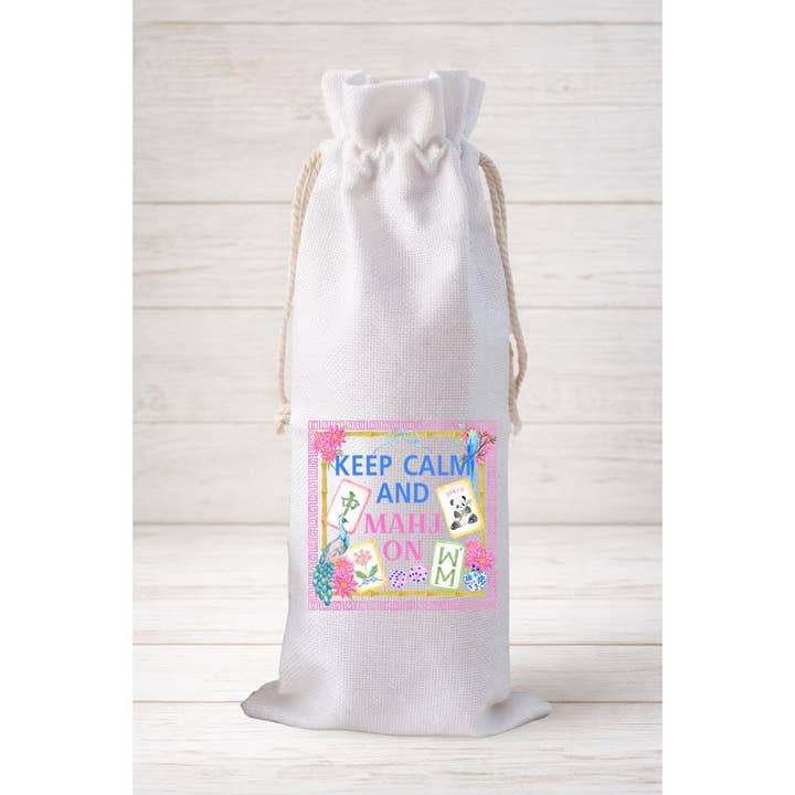 Garde ton calme et joue au mah-jong, Sac cadeau pour bouteille de vin – Réutilisable pour la vente par Moman Sales, Inc.