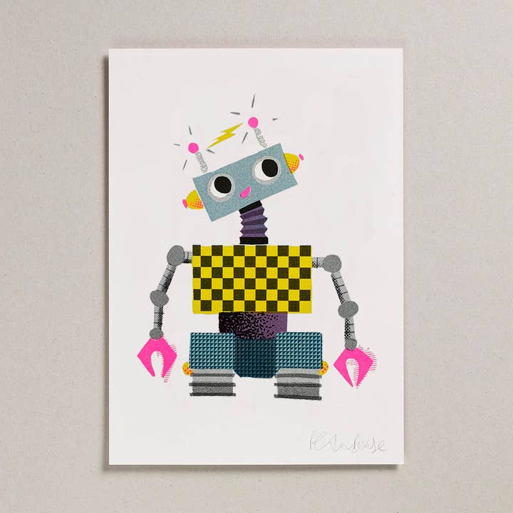 Risograph A4 Print - Robot 2 for wholesale by Petra Boase Ltd