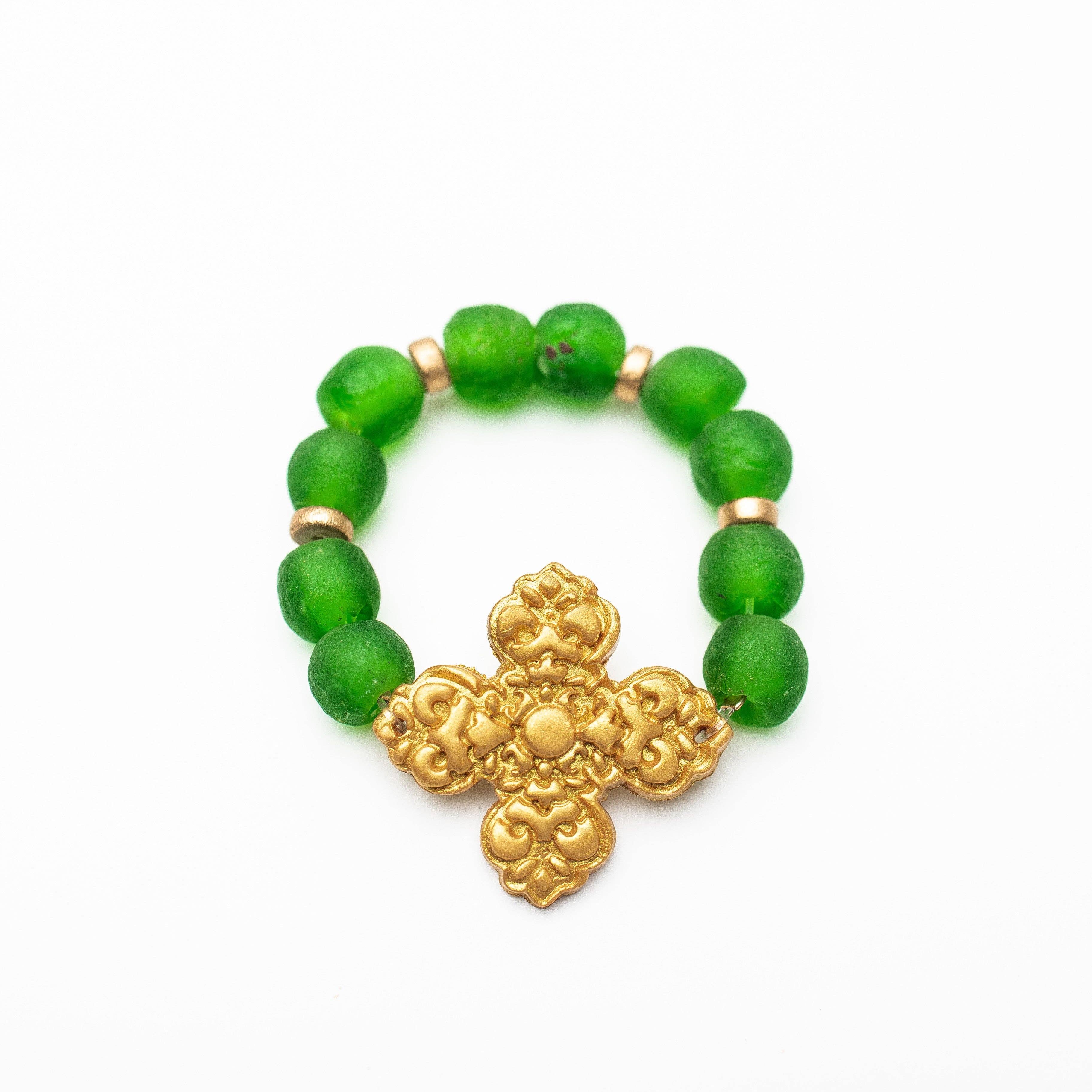 Hidden Truth Jewelry - Wholesale Beaded Bracelet - Green Glass with Andrea0