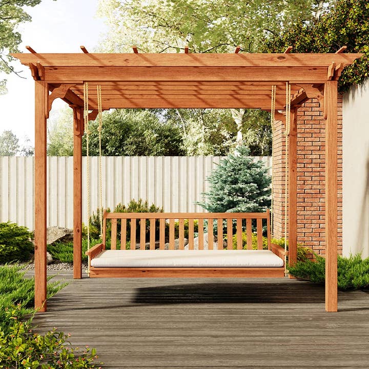 The Porch Swing Company - Wholesale Swing Set - Keystone Amish Co. Franklin Red Cedar Pergola Swing Bed Set