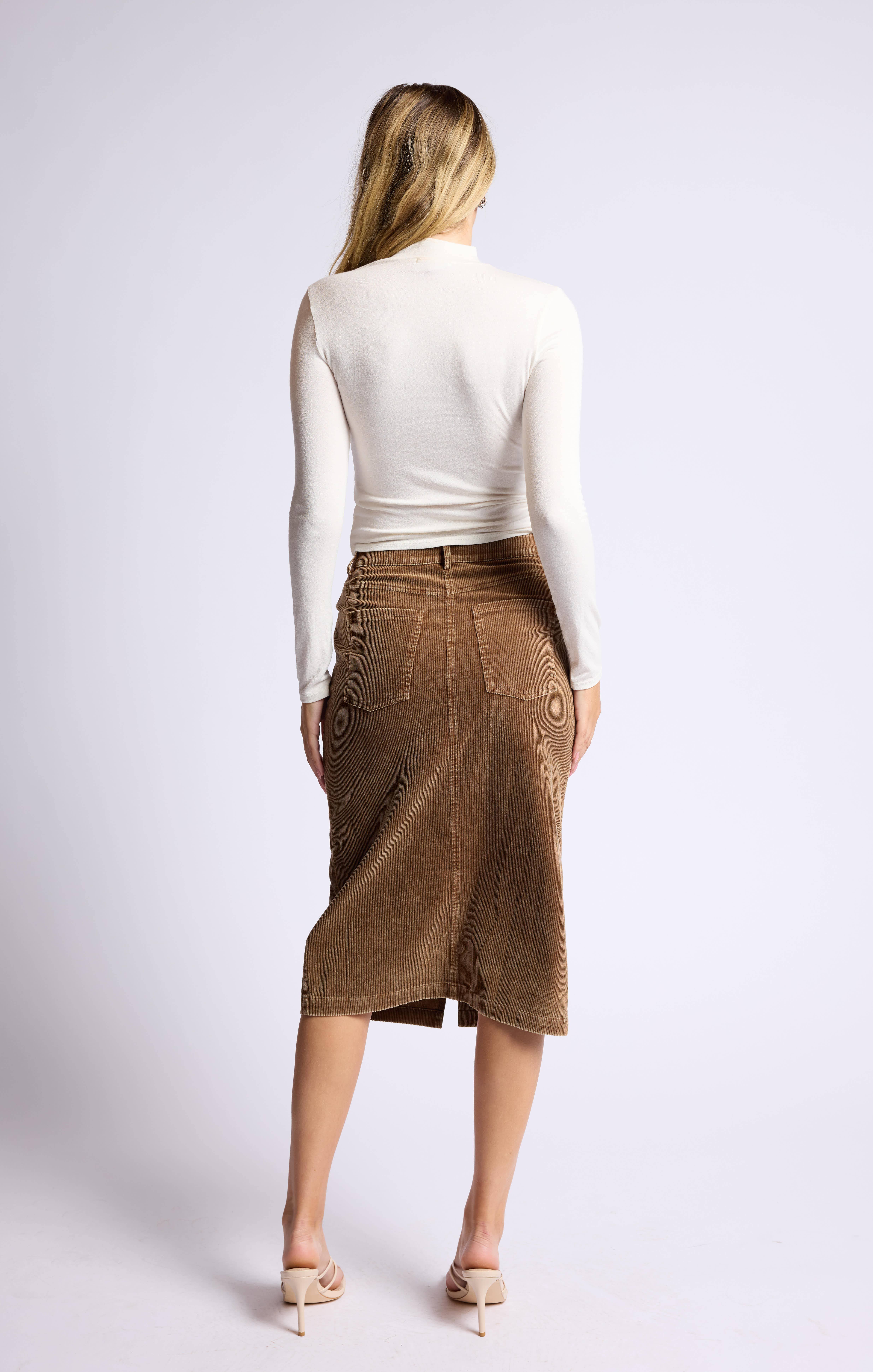 Sage The Label - Wholesale Skirt - Women's - Kahlo Washed Cord Midi Skirt: BROWN22