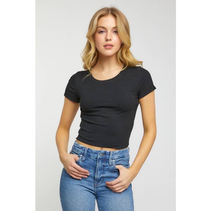 Popular 21 – wholesale Knit top – Women's – Crew Neck Short Sleeve Rib Knit Solid Tee