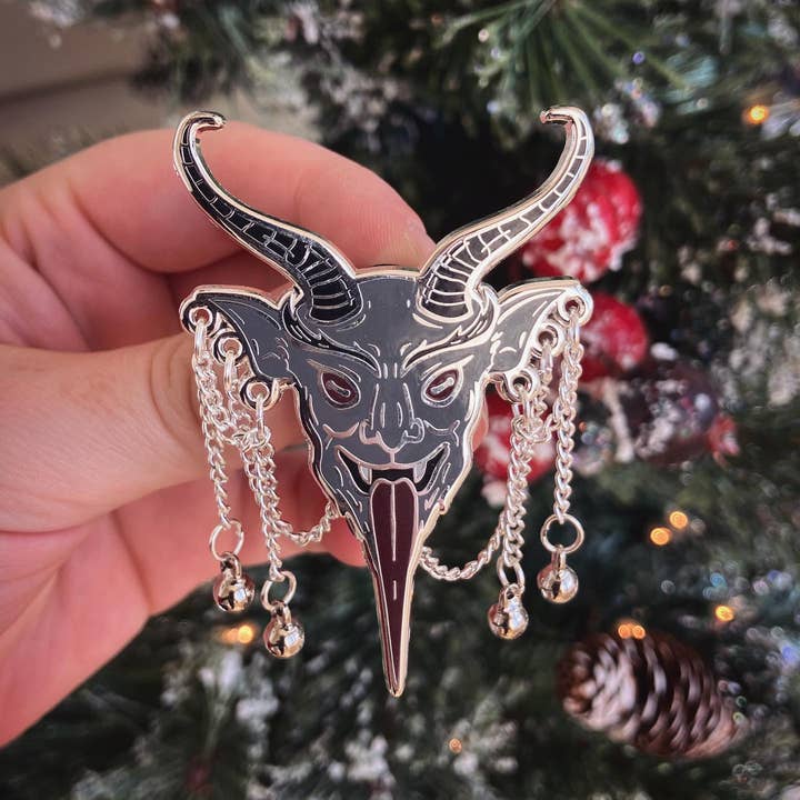 The Pickety Witch - Wholesale Lapel Pin/Button - Krampusnacht - Krampus with chains and bells enamel pin