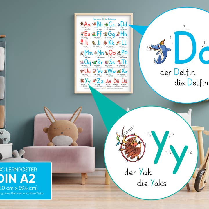 ALLEOVS – Engroshandel Plakat – Børn og baby – Læring plakat „Min første ABC af cirkus dyr“