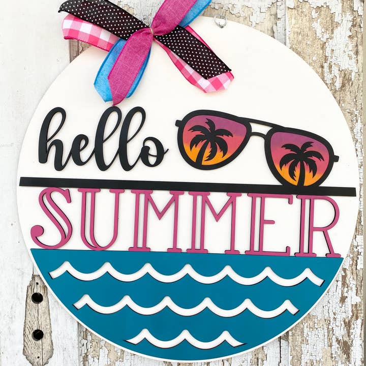 Summer Door Hanger, Hello Summer Sunglasses, Door Hanger for wholesale by Vick Crafts