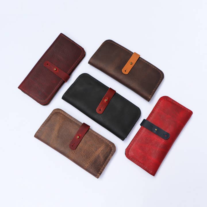 Cartera de piel a cuadros con bolsillo con cremallera, varios colores para venta al por mayor de Hawks & Doves