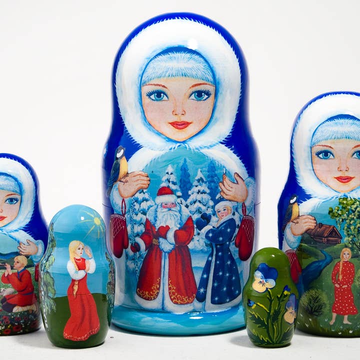 Snow Maiden - Bambola da nidificazione delle fiabe, 5 pezzi/15,2 cm per la vendita all'ingrosso da parte di Golden Cockerel