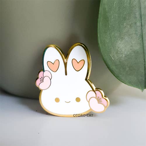 Floral Bunny Hard Enamel Pin for wholesale by Otoro Cat