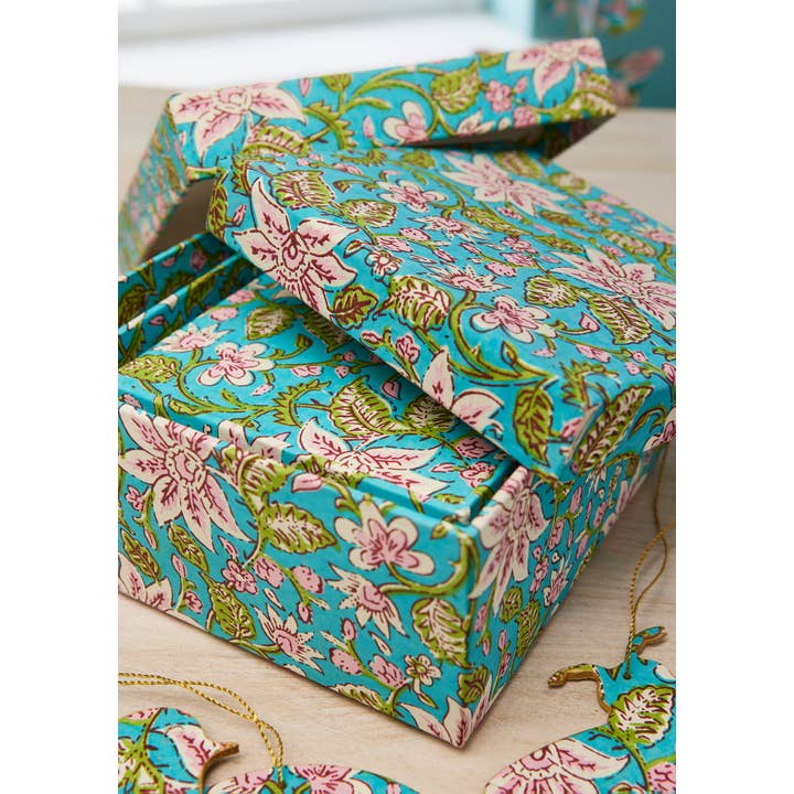 Namaste – wholesale Decorative box – Set of 3 Lily Block Print Nested Boxes2