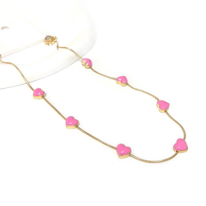 Color Enameled Heart Statement Snake Chain Necklace for wholesale by StarryNYC
