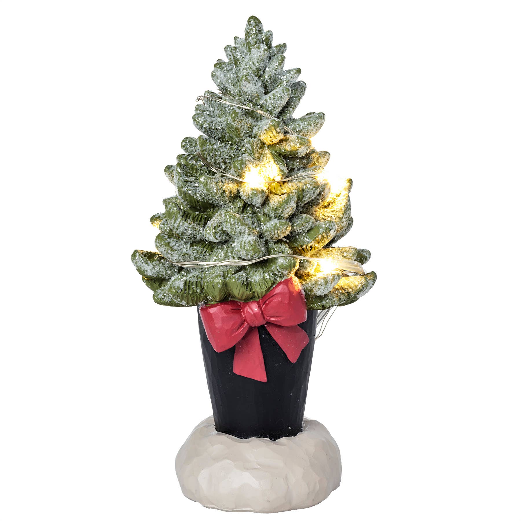 Blossom Bucket & Crossroads Home - Wholesale Christmas Decoration - Lighted Frosted Christmas Tree with Red Bow0