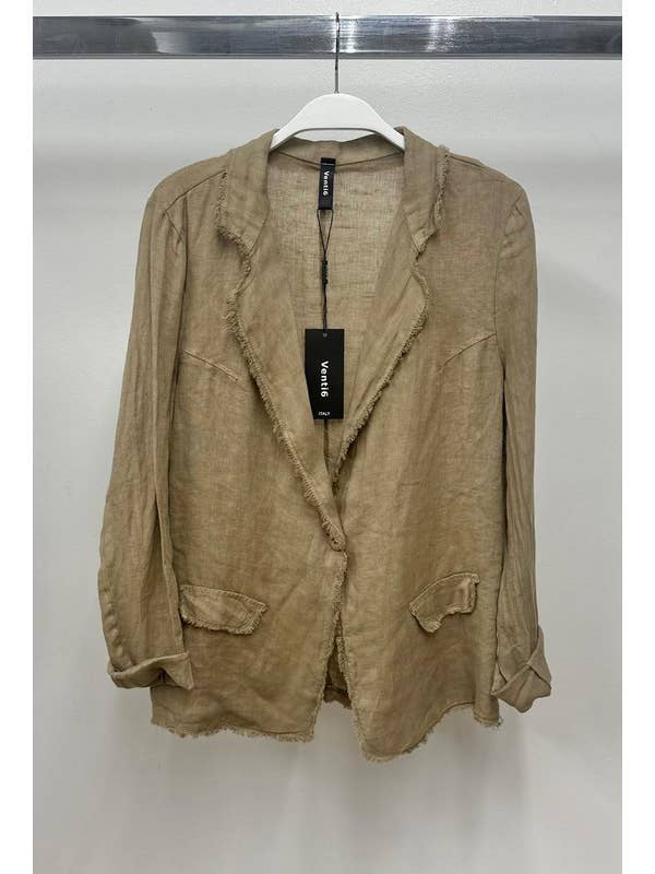 VENTI6 - Wholesale Blazer - Women's - SINGLE BUTTON LINEN BLAZER WITH FLAP POCKETS (2237)2