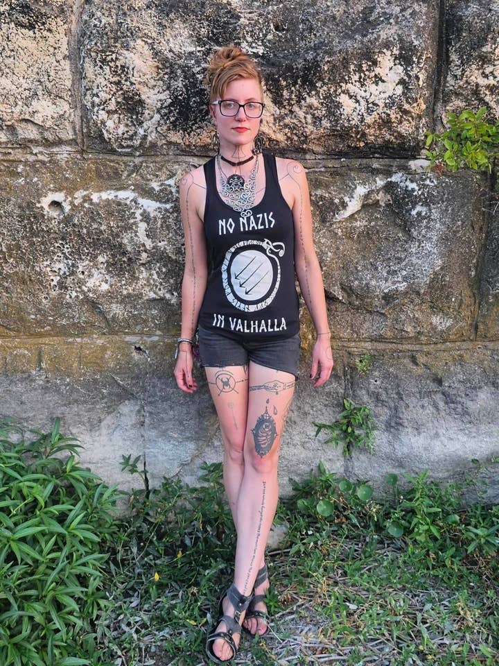 Canotta Racerback da donna No Nazis in Valhalla per la vendita all'ingrosso da parte di Fendywitch Designs