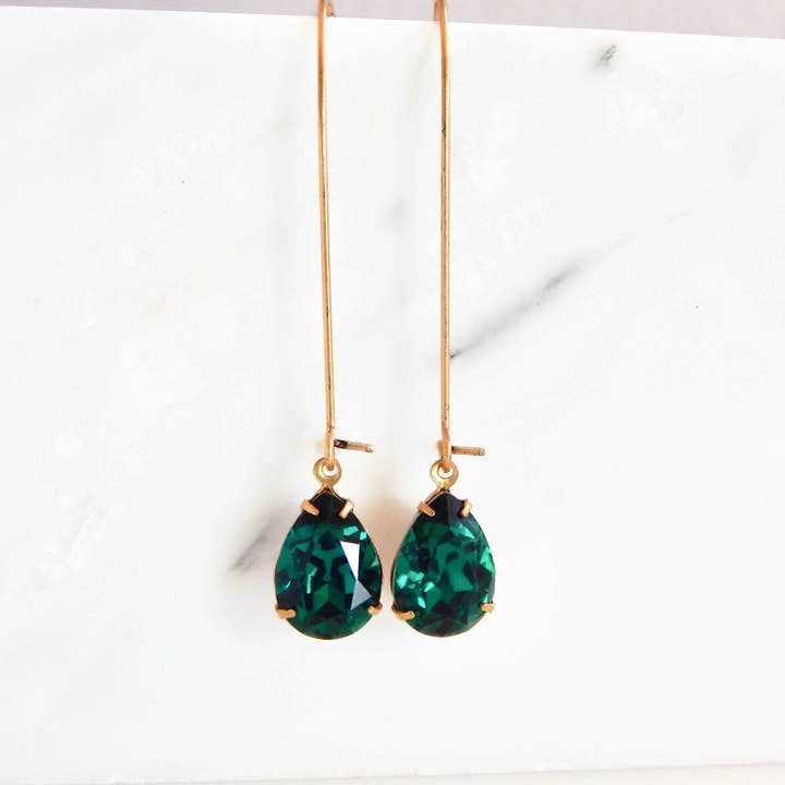 Brincos de cristal esmeralda verde lágrima por atacado de Love Your Bling®