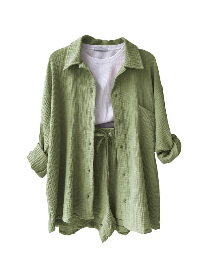 Miss Sparkling - Wholesale Top & Short Set (NOT Loungewear) - Women's -  Two-Piece Shorts Set - Button Down Top5