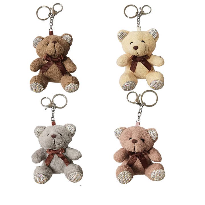 Rhinestone Ribbon Bear Plush Key Chain KC21030-3-C (12PC) for wholesale by TAPA fashion