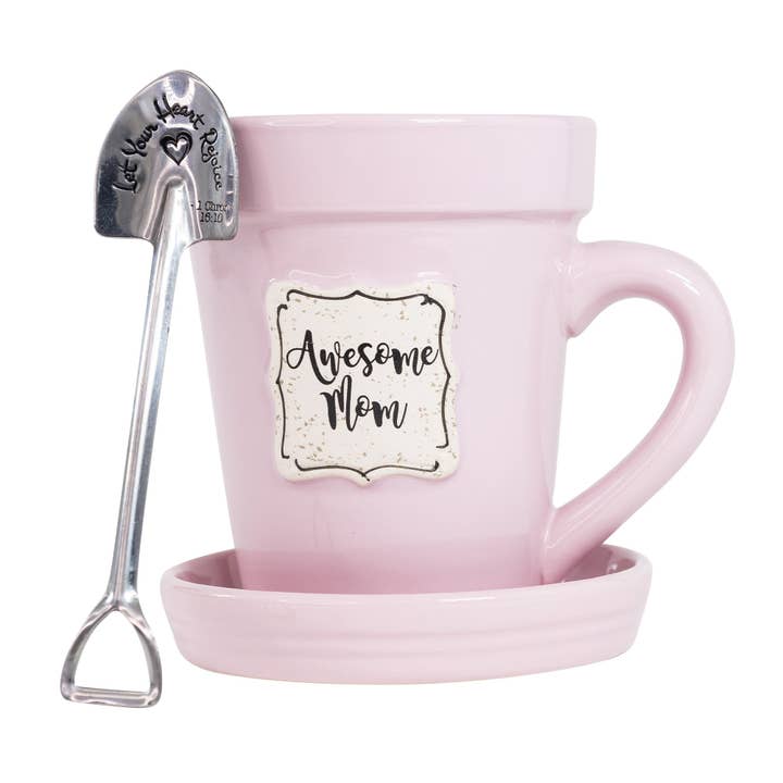 Pink Flower Pot Mug w/Scripture - Awesome Mom for wholesale by Divinity Boutique