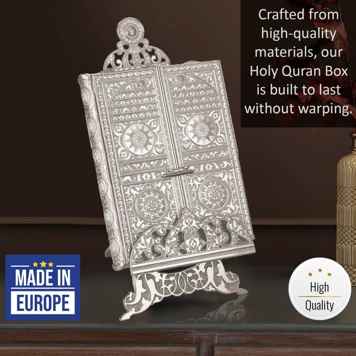 Hakan - Wholesale Decorative Box - Luxury Metal Quran Box with Stand, Gold, and Nickel8