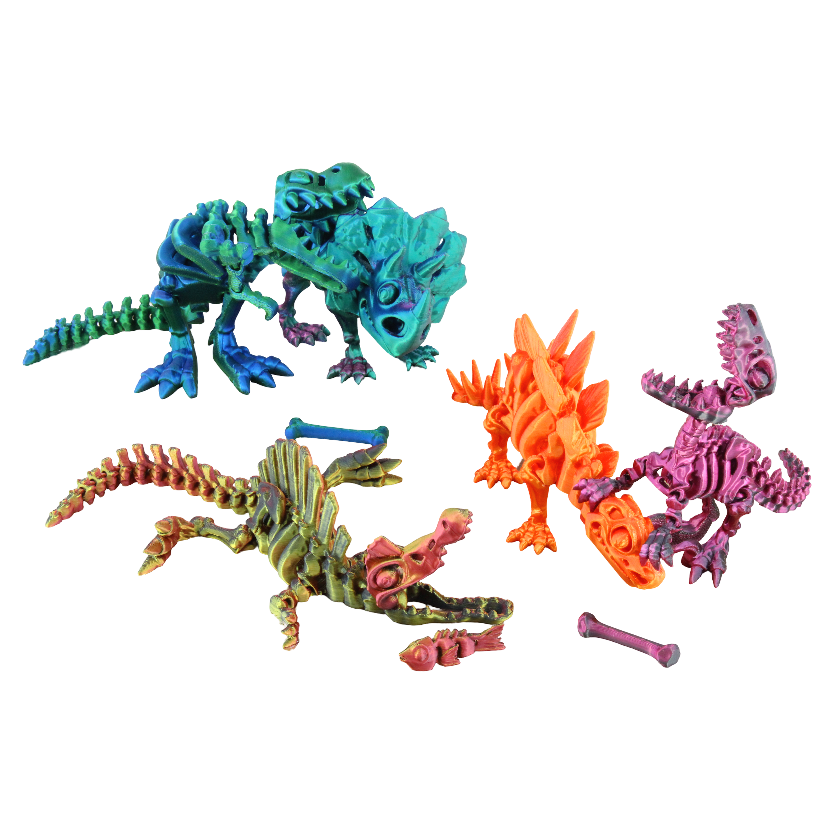 PowerTRC 3D Print - Wholesale Fidget Toy - Kids - 3D Printed Flexible Articulate Dinosaurs (Large) Multi Color2