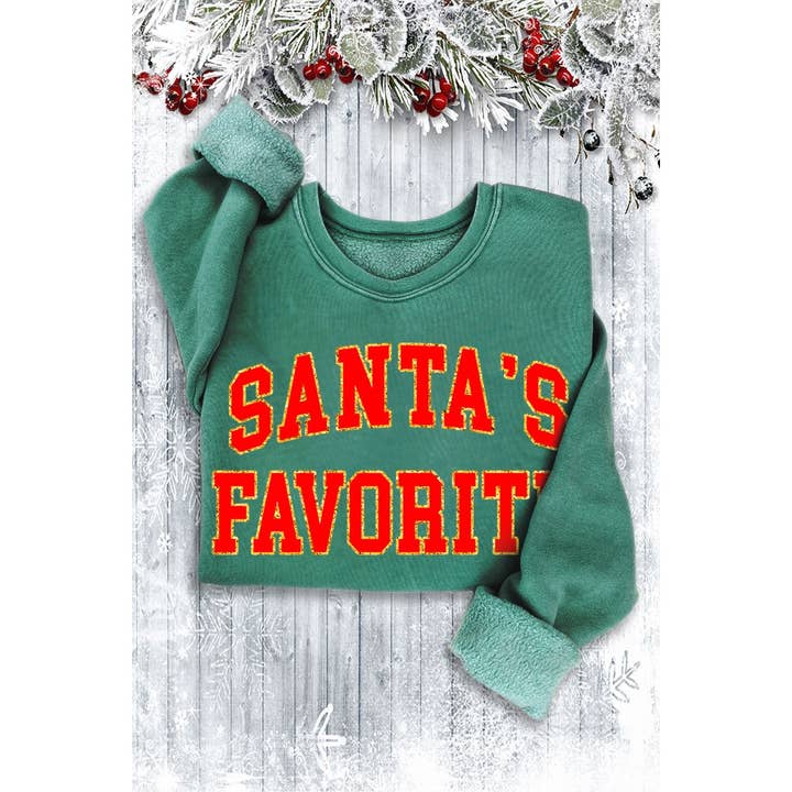 SANTA'S FAVORITE GLITTER MINERAL SWEATSHIRTS for wholesale by HRTandLUV