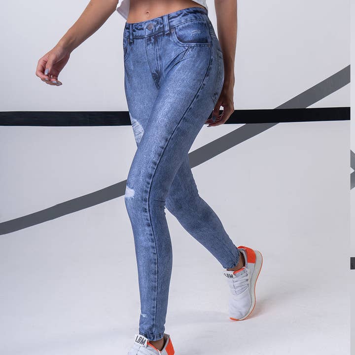 Legging effetto jeans in denim per la vendita all'ingrosso da parte di Labellamafia